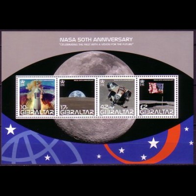 Gibraltar Mi.Nr. Block 86 50 Jahre US-amerikanische Raumfahrtbehörde NASA