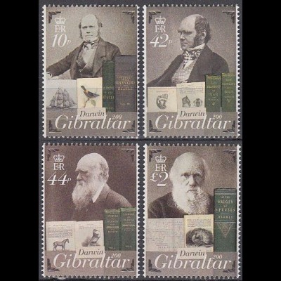 Gibraltar Mi.Nr. 1349-52 200. Geb. von Charles Darwin, Naturforscher (4 Werte)