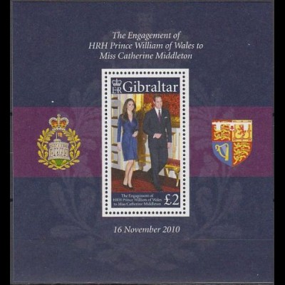 Gibraltar Mi.Nr. Block 98 Verlobung von Prinz William u. Catherine Middleton 
