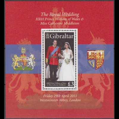 Gibraltar Mi.Nr. Block 101 Hochzeit von Prinz William und Catherine Middleton 