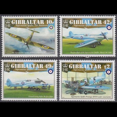 Gibraltar Mi.Nr. 1443-46 75 Jahre Spitfire-Flugzeuge (6 Werte)
