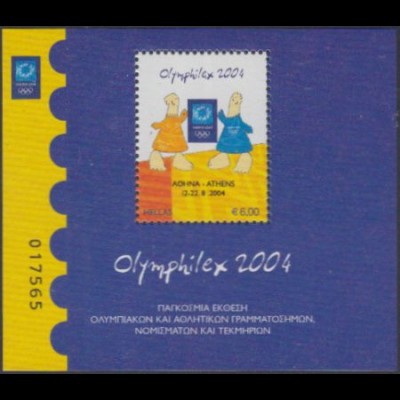 Griechenland Mi.Nr. Block 37 Olympia 2004 Athen, Ausstellung OLYMPHILEX '04