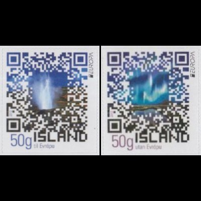 Island Mi.Nr. 1361-62A Europa 12, Besuche, Geysir, Nordlicht, skl. (2 Werte)