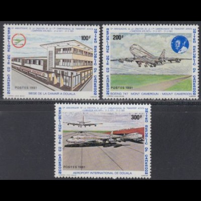Kamerun Mi.Nr. 946-48 10Jahre Cameroon Airlines (3 Werte)