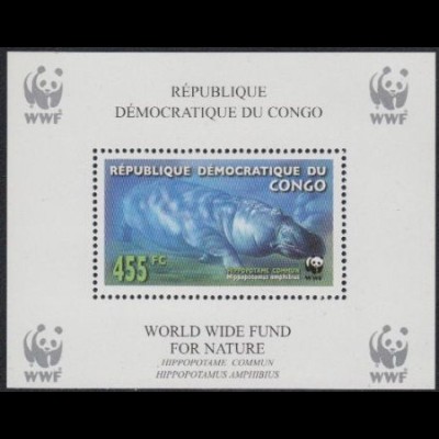 Kongo (Kinshasa) Mi.Nr. Block 268A Weltw. Naturschutz, Flußpferd u.Wasser - WWF 