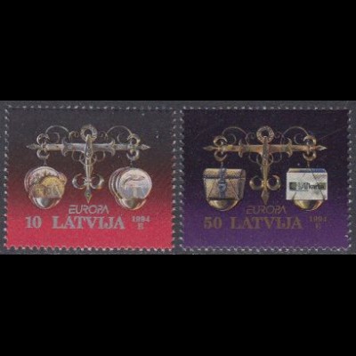 Lettland Mi.Nr. 376-77 Europa 94, Entdeckungen, Erfindungen, Waage (2 Werte)