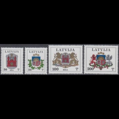 Lettland Mi.Nr. 389-92 Freim. Wappen, Riga und Lettland (4 Werte)