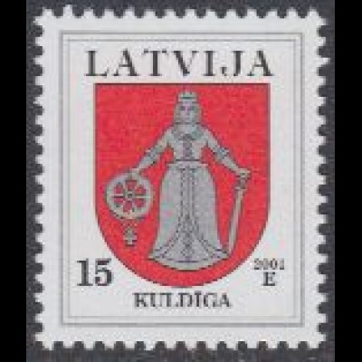 Lettland Mi.Nr. 542A I Freim. Wappen, Kuld?ga, Jahreszahl 2001 (15)