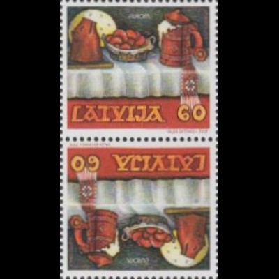 Lettland Mi.Nr. 635 Europa 05, Gastronomie, Gedeckter Tisch (Kehrdruckpaar)