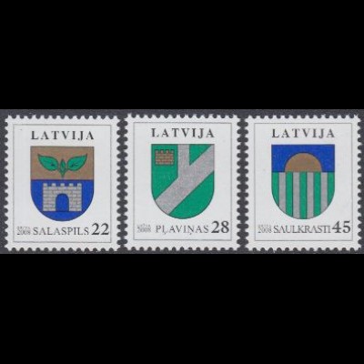 Lettland Mi.Nr. 719-21 Freim. Wappen, Salaspils, Plavinas, Saulkrasti (3 Werte)