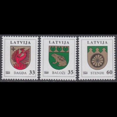 Lettland Mi.Nr. 750-52 Freim. Wappen, Dagda, Balozi, Stende (3 Werte)