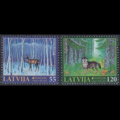 Lettland Mi.Nr. 804-05 Europa 11, Der Wald, mit Reh und Wolf (2 Werte)
