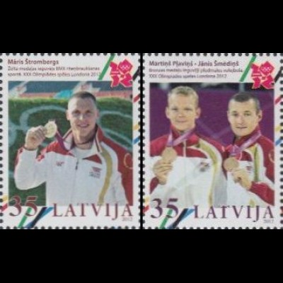 Lettland Mi.Nr. 851-52 Medaillengew.Olympia 2012, BMX, Beachvolleyball (2 Werte)