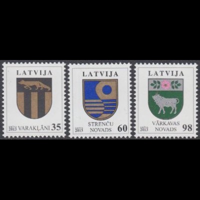 Lettland Mi.Nr. 855-57 Freim. Wappen, Varaklani, Strencu, Varkava (3 Werte)