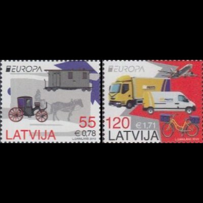 Lettland Mi.Nr. 861-62A Europa 2013, Postfahrzeuge (2 Werte)