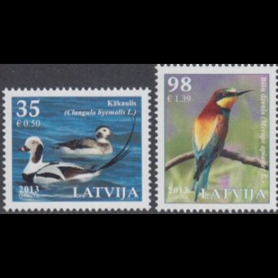 Lettland Mi.Nr. 864-65 Einheimische Vögel, Eisente + Bienenfresser (2 Werte)