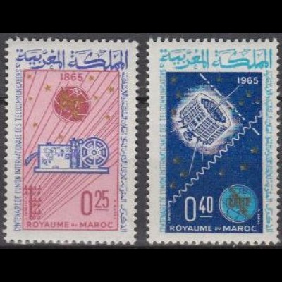 Marokko Mi.Nr. 546-47 100 Jahre ITU, Fernmeldeapparat, Satellit (2 Werte)