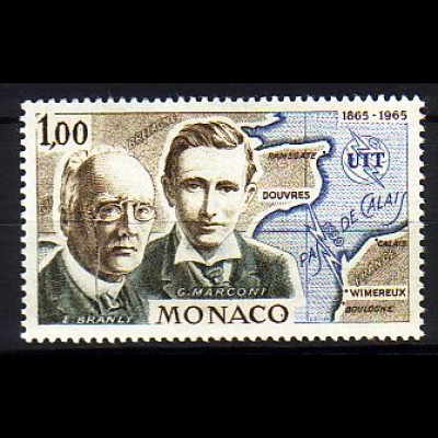 Monaco Mi.Nr. 808 ITU, E. Branly + G. Marconi, Funktechniker vor Karte (1,00)