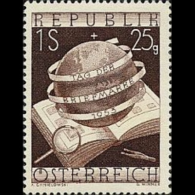 Österreich Mi.Nr. 995 Tag der Briefmarke 1953, Album + Weltkugel (1S+25g)
