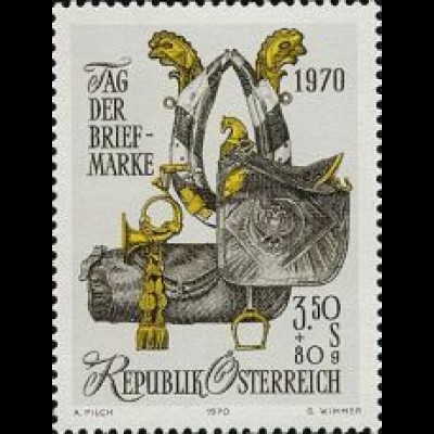Österreich Mi.Nr. 1350 Tag der Briefmarke 1970. Kummet, Posthorn (3,50S+80g)