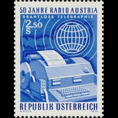 Österreich Mi.Nr. 1437 Radio Austria, Fernschreiber, Globus (2,50)