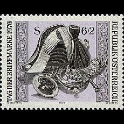 Österreich Mi.Nr. 1536 Tag der Briefmarke 1976, Postillionshut, Posthorn (6+2)