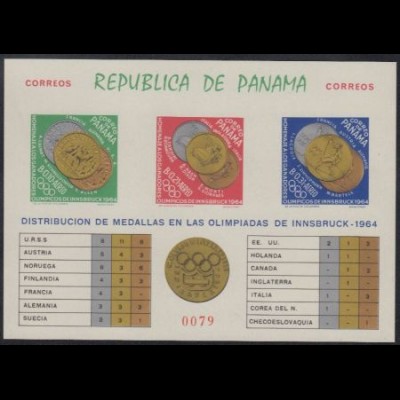Panama Mi.Nr. Block 28B Olympiade 1964 Innsbruck, Medaillengewinner 