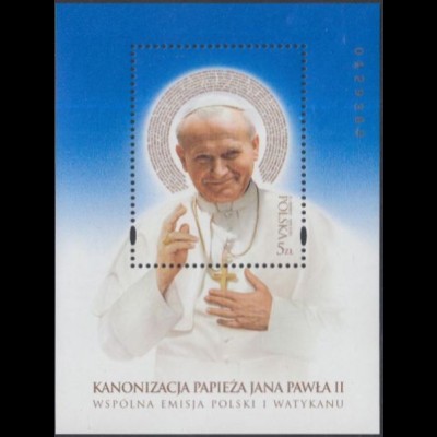Polen Mi.Nr. Block 223 Heiligsprechung Papst Johannes Paul II