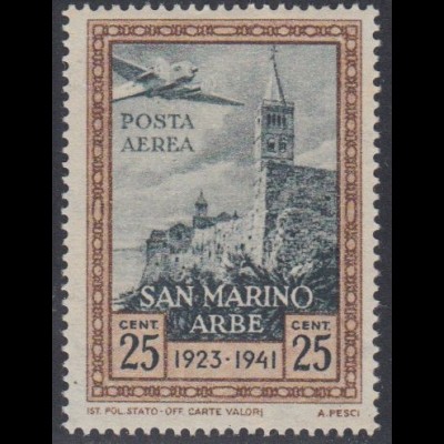 San Marino Mi.Nr. 251 Fahnenrückgabe an Rab, Campanile m.Flugzeug (25)