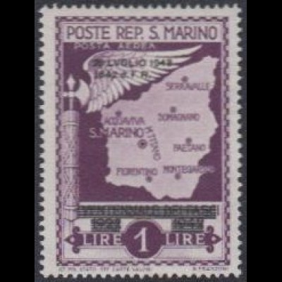 San Marino Mi.Nr. 287 Freim.Ausg.Faschismus Aufdr.28LUGLIO/1943/1642/F.R. (1)