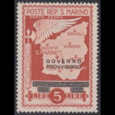 San Marino Mi.Nr. 307 Freim.Ausgabe Faschismus m.Aufdr. GOVERNO/PROVVISORIO (5)
