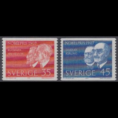 Schweden Mi.Nr. 596-97A Nobelpreis 1907, Buchner Michelson, Laveran Kipling (2W)