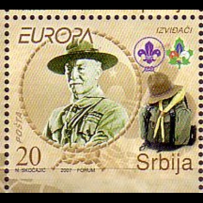 Serbien Mi.Nr. 197Du Europa 07, Pfadfinder, Baden-Powell, unten geschn. (20)