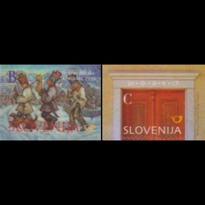 Slowenien MiNr. 1223-24 Weihnachten, Sternsinger, Tür, skl (aus MH) (2 W.)