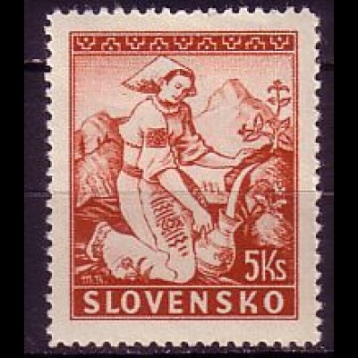 Slowakei Mi.Nr. 45A Volkstrachten, Bäuerin am Brunnen, gez. L 12 1/2 (5 Ks)