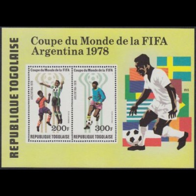 Togo Mi.Nr. Block 133A Fußball-WM 1978 Argentinien, Spielszenen, Flaggen