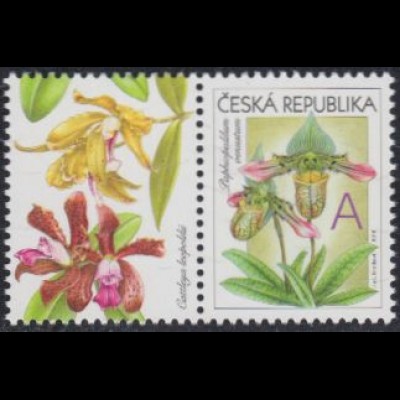 Tschechien Mi.Nr. 744Zf Grußmarke Orchidee mit Zierfeld (A)