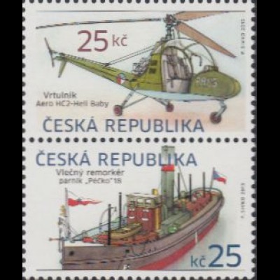 Tschechien Mi.Nr. Zdr.757+756 Hubschrauber, Schleppdampfer (senkr.Zus.druck)