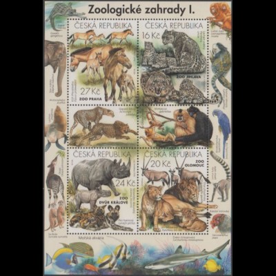 Tschechien MiNr. Block 61 Zoo, Leopard, Nashorn, Berberlöwe, Pferde u.a.