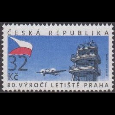 Tschechien MiNr. 919 Flughafen von Prag, Flagge, Flugzeug, Kontrollturm (32)