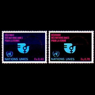 UNO Genf Mi.Nr. 89-90 Frauendekade, Emblem vor Kreis (2 Werte)