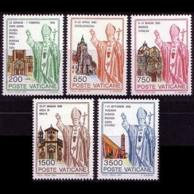 Vatikan Mi.Nr. 1046-50 Weltreisen Papst Johannes Paul II. (5 Werte)