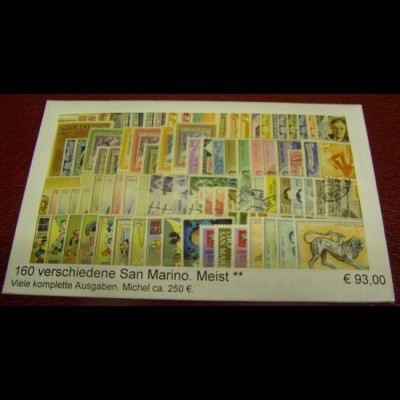 San Marino, Paket mit 160 verschiedenen Briefmarken (gemäß Abbildung)