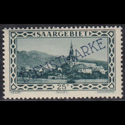 Saargebiet Dienstmarke Mi.Nr. 25 Marke mit diagonalem Aufdruck DIENSTMARKE (25)