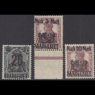 Saargebiet Mi.Nr. 50-52 Marken Deutsches Reich, Germania mit Aufdruck SAARGEBIET