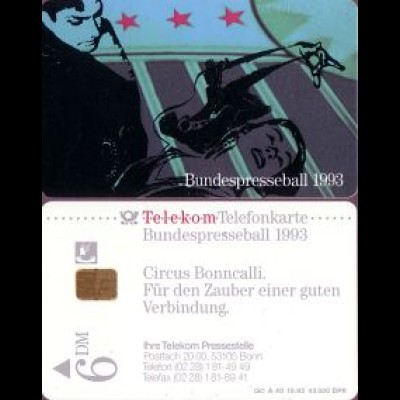 Telefonkarte A 40 10.93 Bundespresseball 1993 Circus Bonncalli
