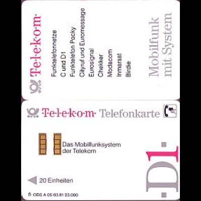 Telefonkarte A 05 03.91 Mobilfunk D 1, DD 2102, Aufl. 23000