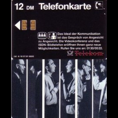 Telefonkarte A 18 07.91 ISDN-Bildtelefon, 1.Aufl., gr.Nr., DD 1107, Aufl. 9500