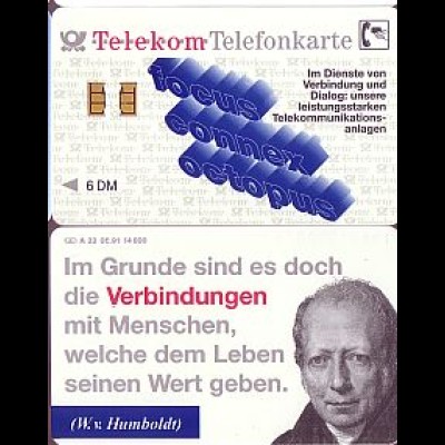 Telefonkarte A 22 08.91 W. von Humboldt, 1. Aufl., DD 1109, Aufl. 14000