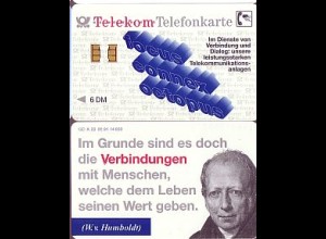 Telefonkarte A 22 08.91 W. von Humboldt, 2. Aufl., kl. Nr., DD 1204, Aufl. 40000